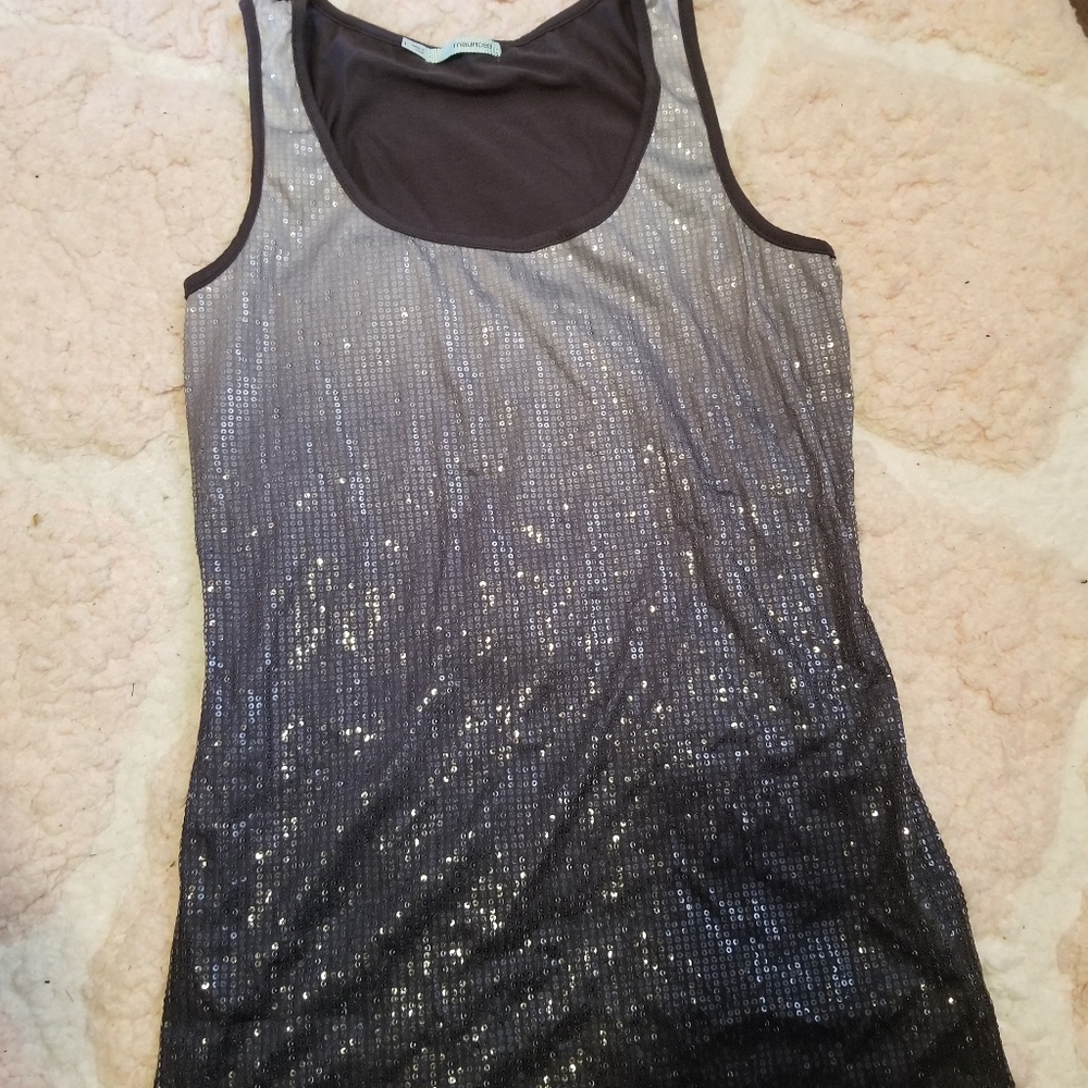 Gray to black ombre sequin tank